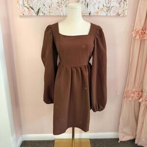 Promesa Brown Long Sleeve Mini Dress – Size M – Cottagecore